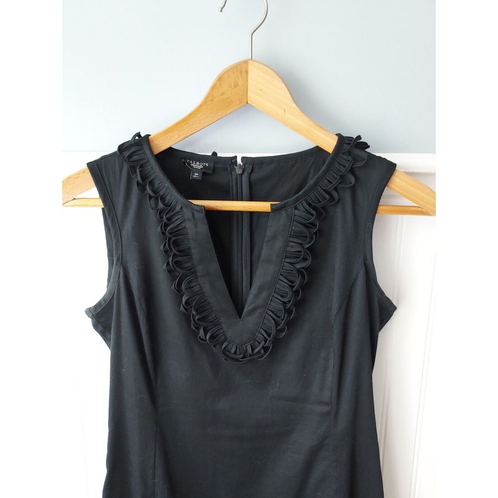 Talbots Petites 2P Sheath Midi Dress V Neck Notch Loop Accent‎ Sleeveless Cotton